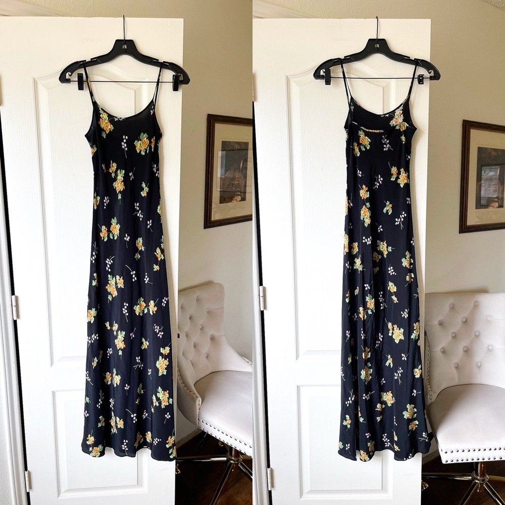 Réalisation Par Phoebe Slip Dress Floral Black Silk Maxi Blossom S EUC - Picture 2 of 11